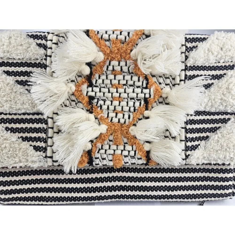 Luisetta Southwest Boho‎ clutch Shoulder Bag w/Strap Orange Black and Cream